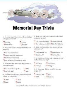 Memorial Day Trivia Printable Games