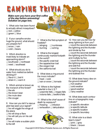 camping test Camping Trivia – Printable Games