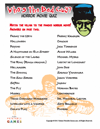 Free Printable Scary TV Show Trivia Quiz for Halloween