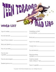 Teen Terrrors Mad Libs